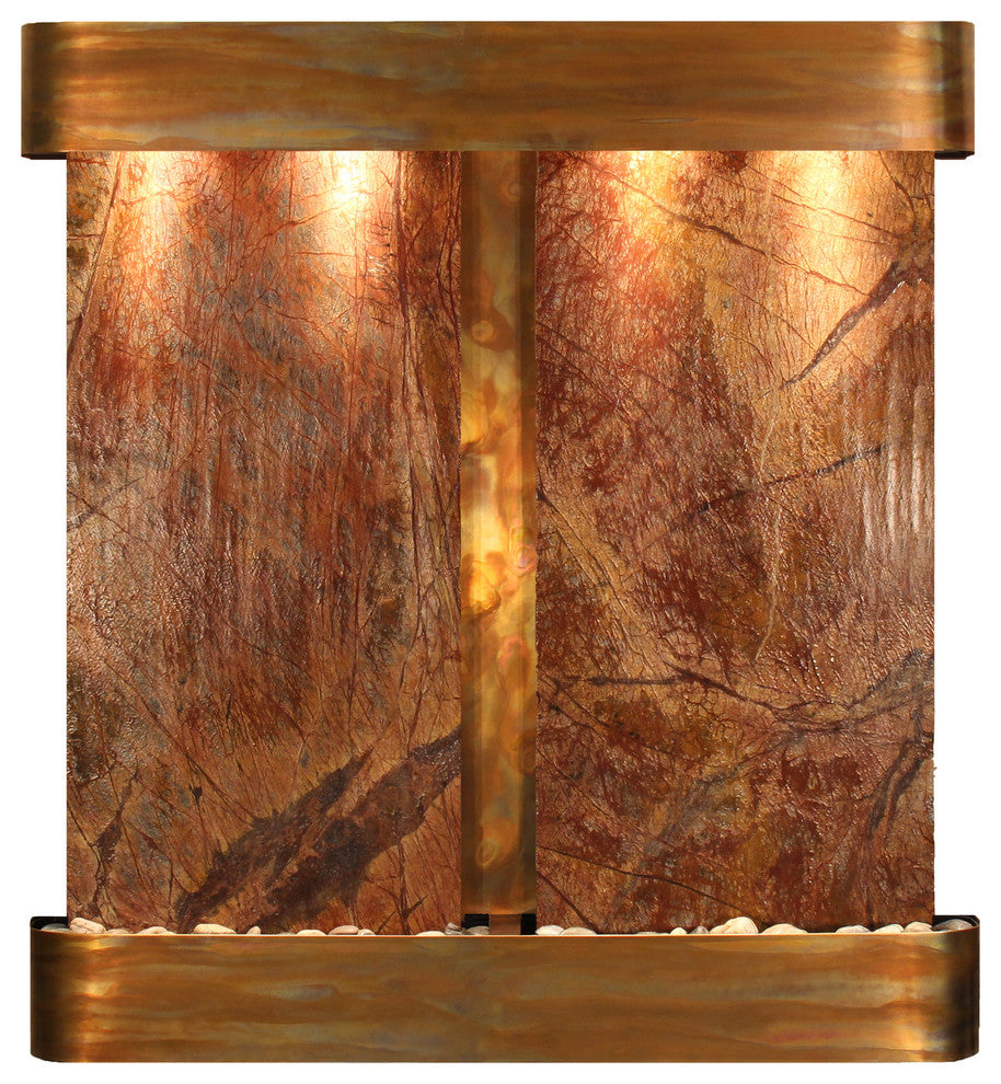Aspen Falls Water Fountain, Brown Marble, Rustic Copper, Round