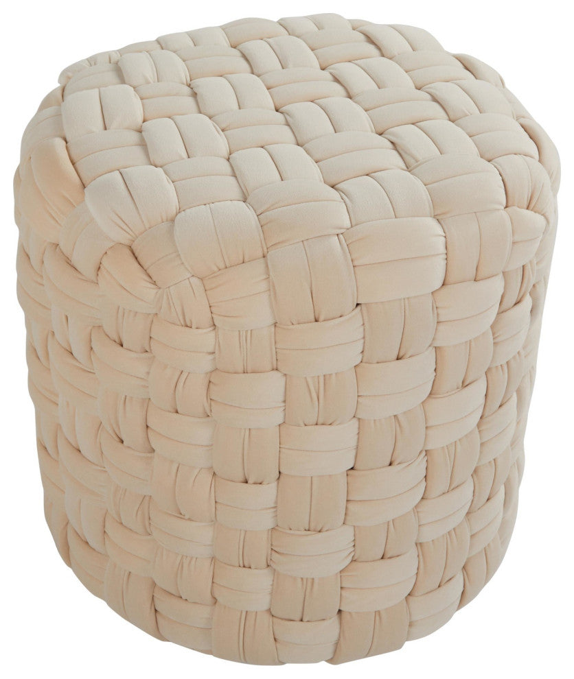 Braided Round Ottoman, Cream Velvet, 16"