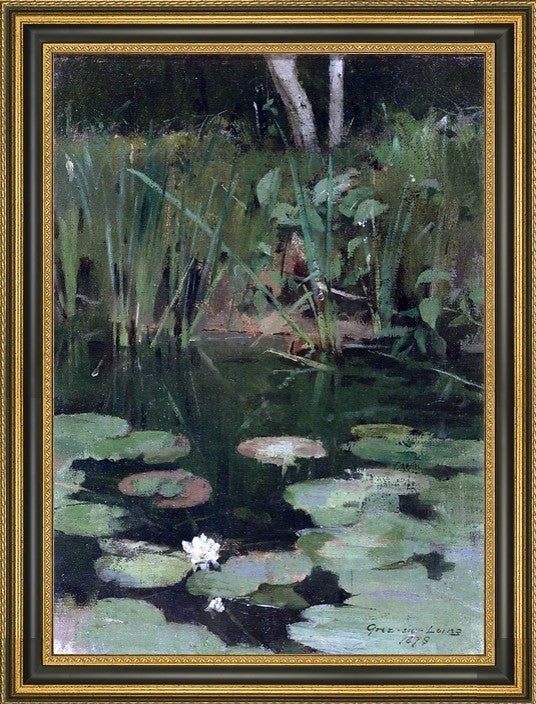 Theodore Robinson Water Lilies Framed Premium Canvas Print, 16"x24"