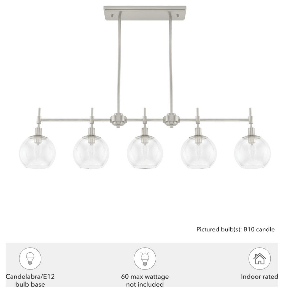 Xidane Brushed Nickel, Clear Glass 5 Light Linear Chandelier Light