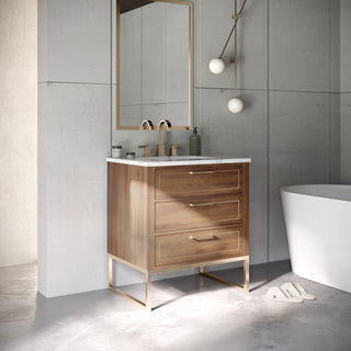 Markham 30" Single Bathroom Vanity Set, Walnut/Satin Brass, Quartz Countertop