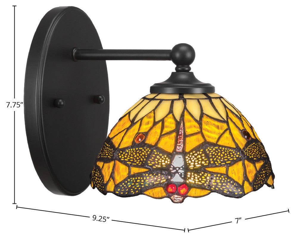 Capri 1-Light Wall Sconce, Matte Black/Amber Dragonfly Art