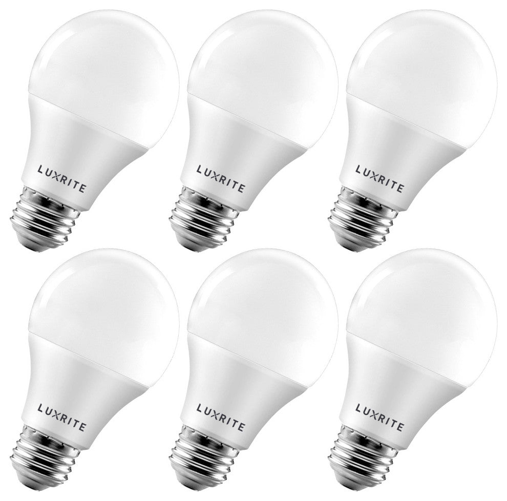 A19 LED Bulb Bright White 800lm 9W Enclosed Fixture Rated 6 Pack