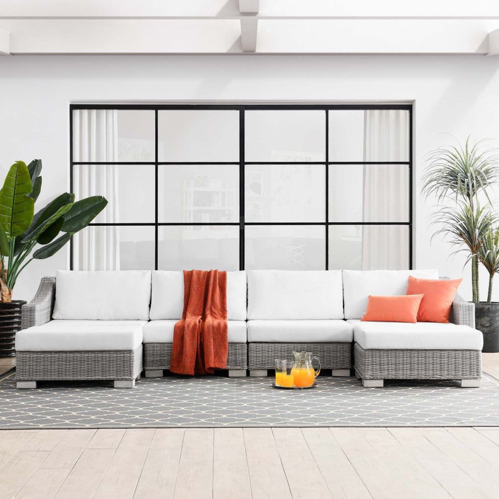 Lounge Sectional Sofa Chair Set, Rattan, Wicker, Gray White, Outdoor