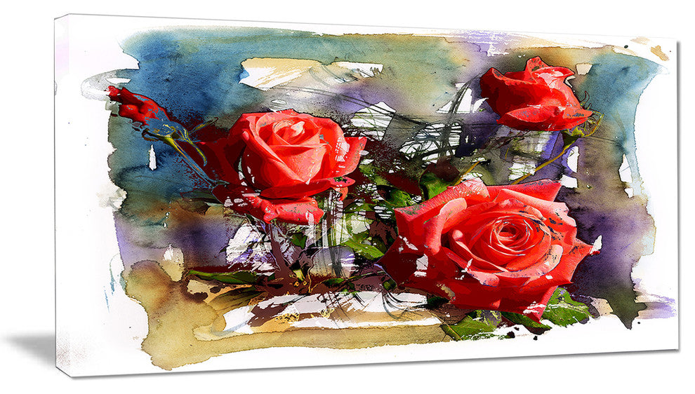 Large Red Roses Composition, Floral Art Canvas Print, 32"x16"