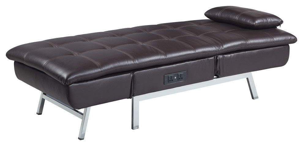 Padilla Chaise Lounge W Pillow Usb Port, Brown Fabric