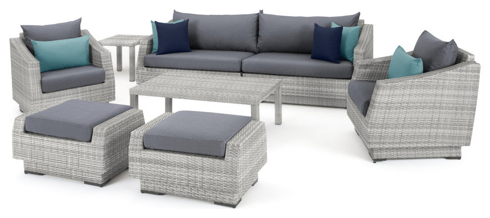 Cannes 8 Piece Sunbrella Outdoor Patio Sofa and Club Chair Set, Gray