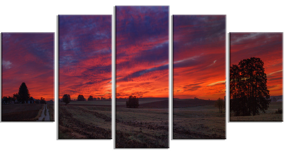 "Gorgeous Cloudy Sky During Fall" Landscape Print Wall Art, 5 Panels, 60"x32"