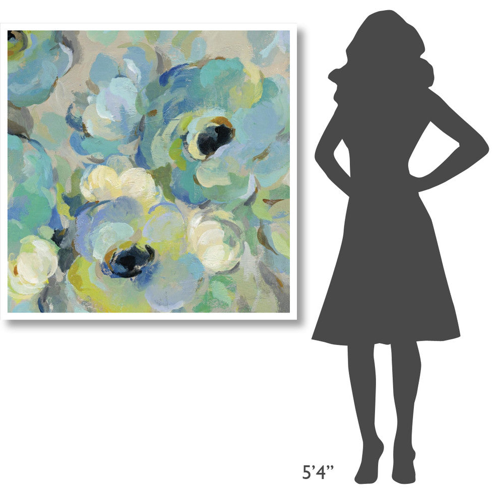 "Fresh Teal Flowers III" Digital Paper Print by Silvia Vassileva, 42"x42"