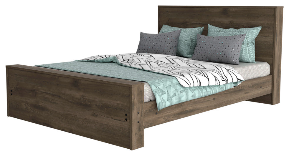 Braga Full Size Bed Base with Headboard, Dark Brown