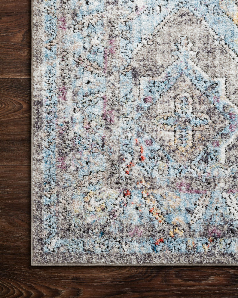 Polyester Pile Dante Area Rug by Loloi II, Granite/Light Blue, 9'6"x13'3"