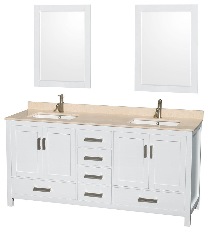 Wyndham WCS141472DWHIVUNSM24 72 Inch Double Bathroom Vanity in White