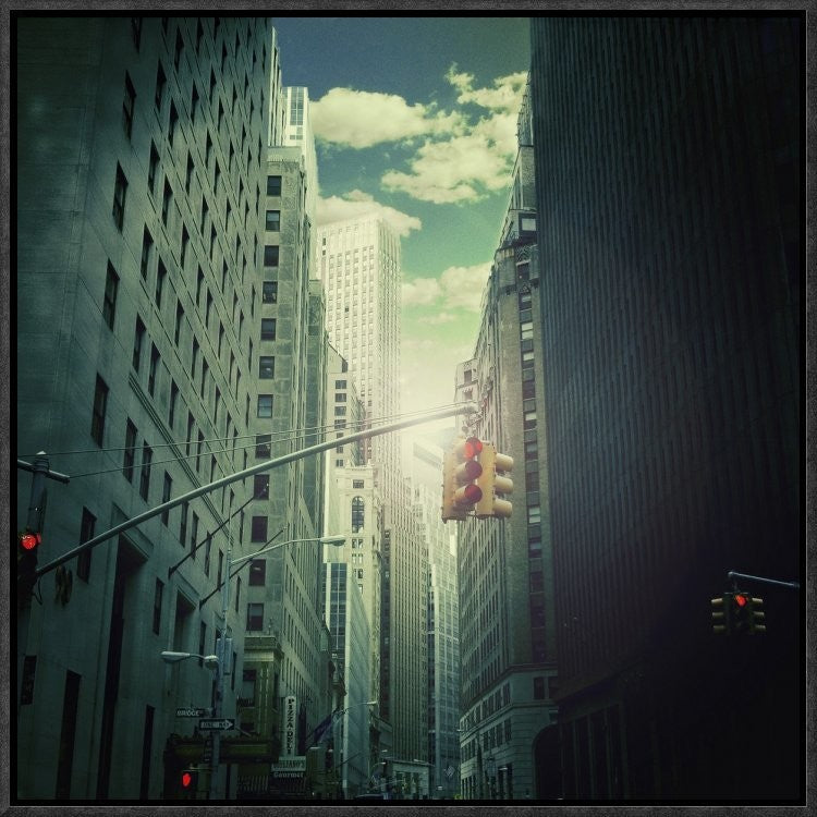 "Downtown" Framed Canvas Giclee by Ambra, 19x19"