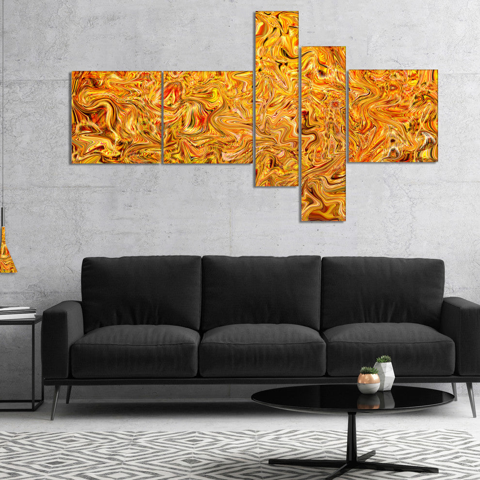 Textured Flowing Yellow, Abstract Canvas Art Print, 60"x32", 5 panels