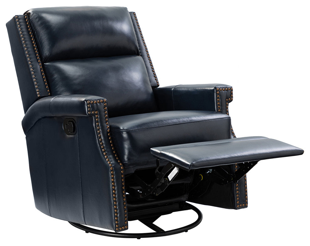 Genuine Leather Swivel Rocker Recliner, Set of 2, Navy