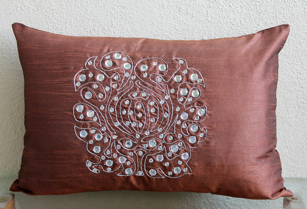 Orange Rectangular Pillow Covers 12"x26" Silk, Crystal Evening