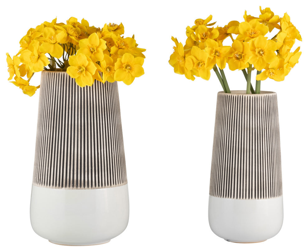 Ceramic 10"H Ridged Vase, Ivory