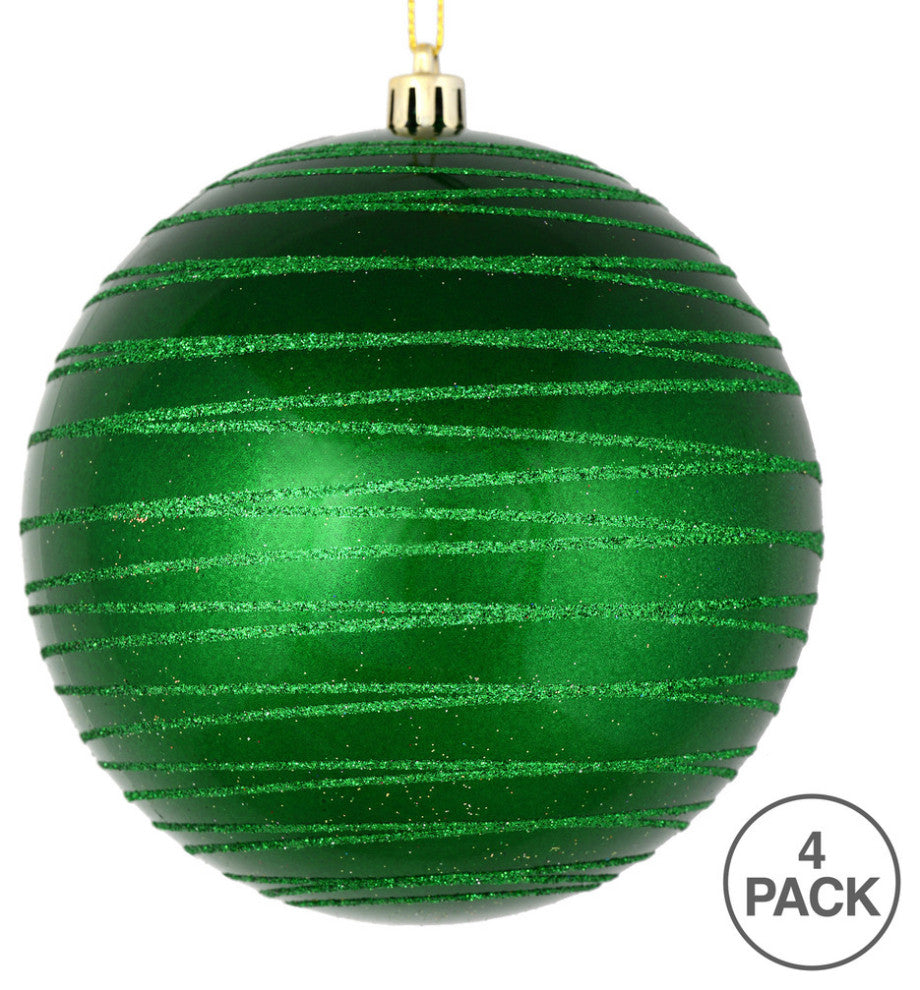 Vickerman N187604D 4" Green Candy Finish Ball Ornament With Glitter Lines
