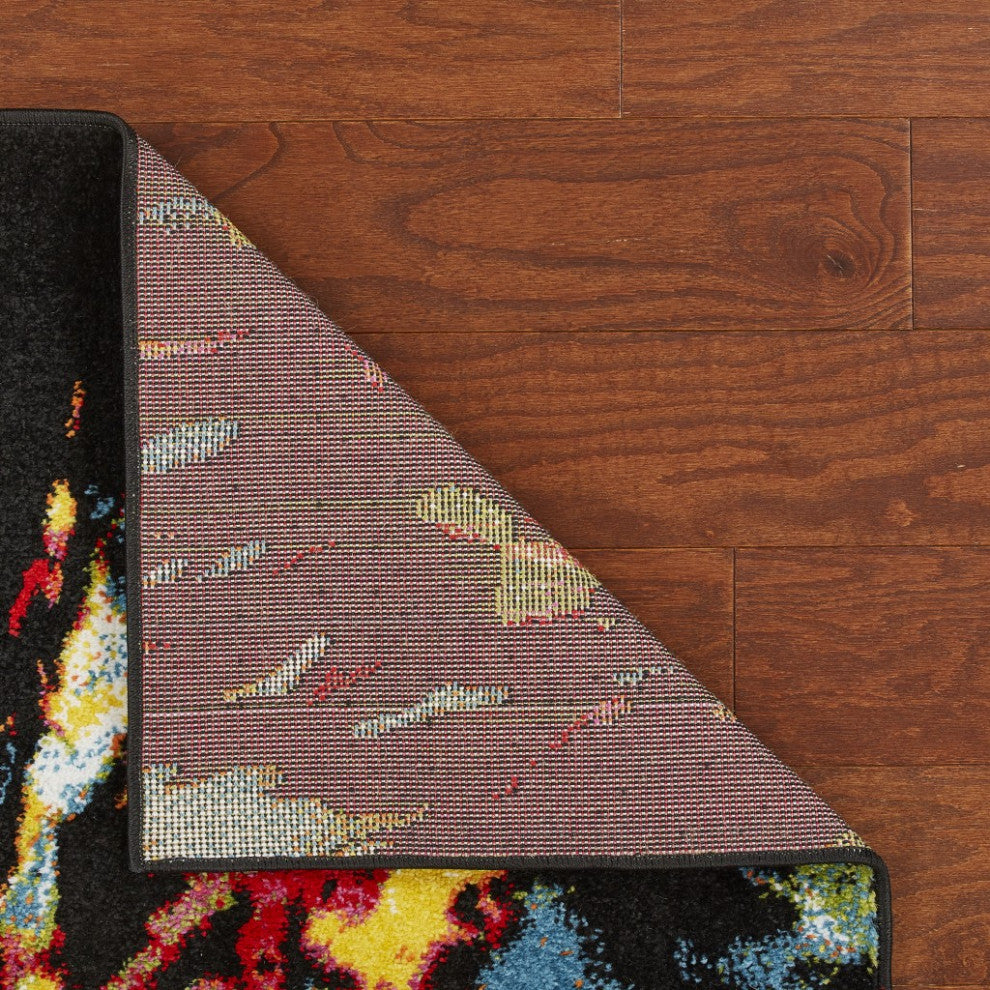 8" x 9" Black Abstract Explosion Area Rug