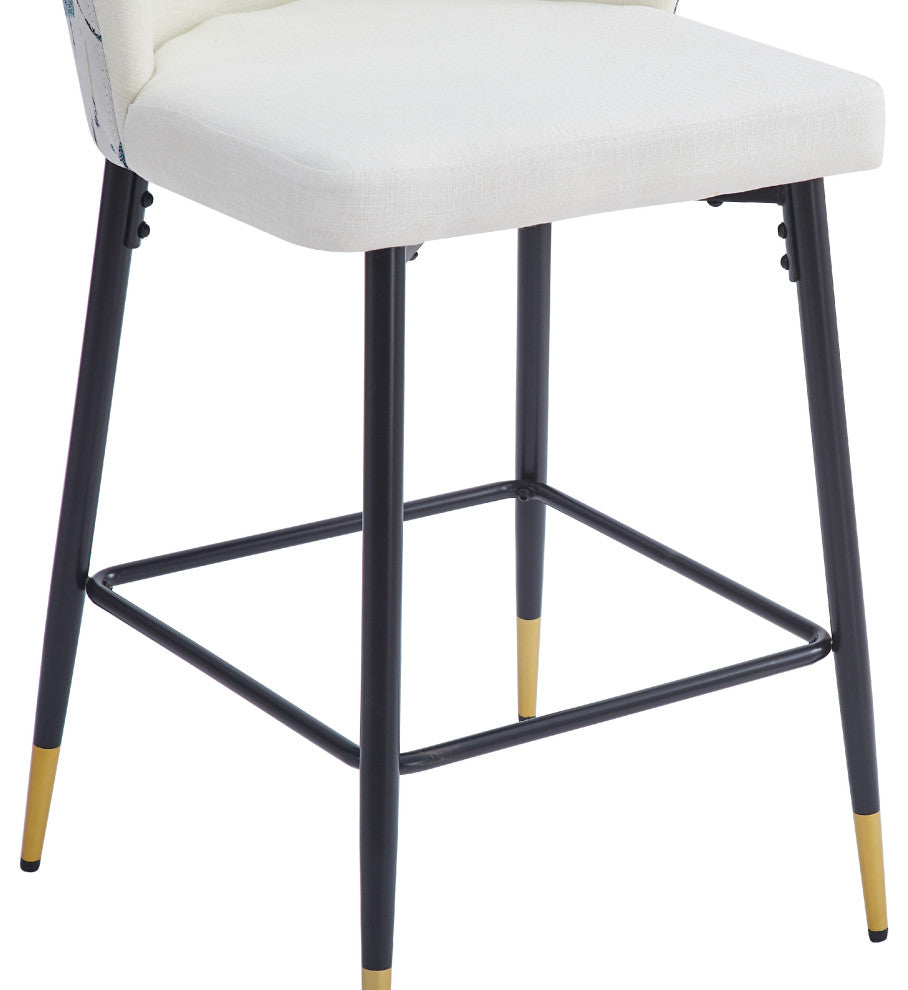 GDF Studio Jacquard Pattern Bar Stool, 28" Counter Height, Set of 2, White