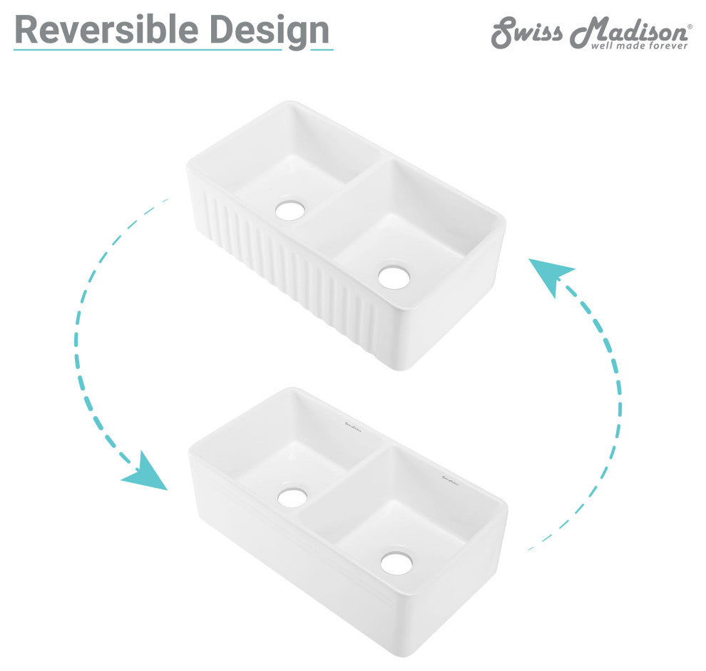 Delice 30"x18" Ceramic, Farmhouse Kitchen Sink With Apron