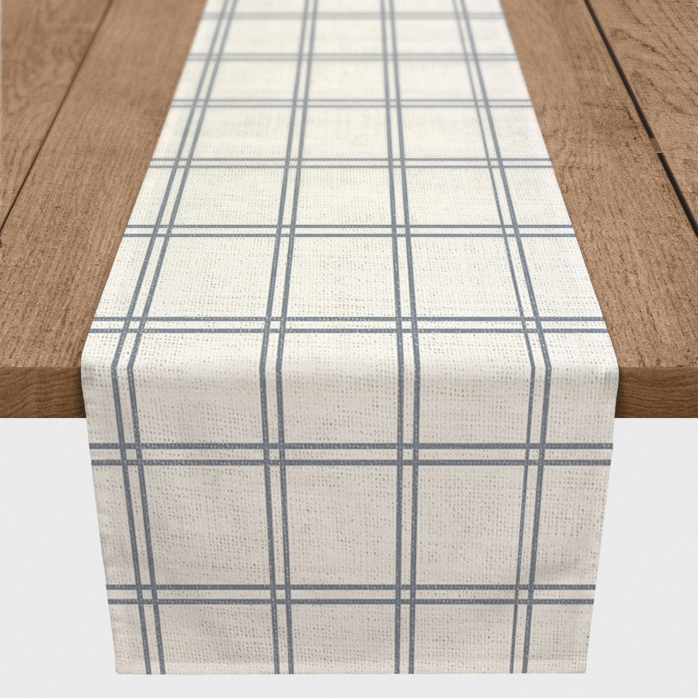 Slate Windowpane Pattern 16x72 Cotton Twill Runner