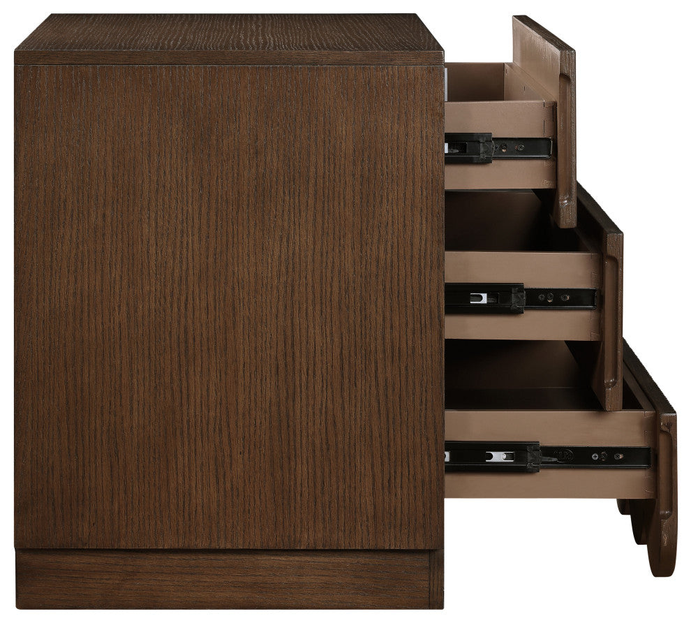 Scallop Oak Veneer Chest, Brown, Night Stand