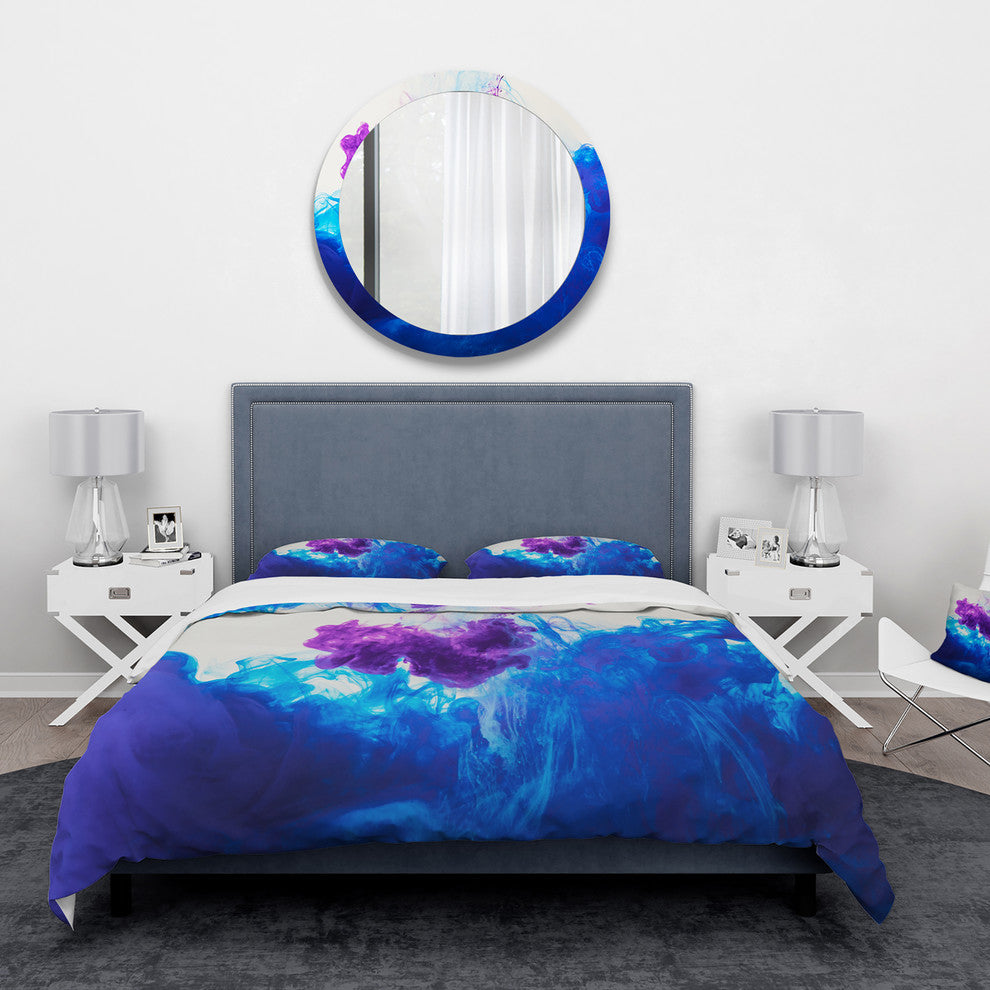 Blue and Purple ink Composition Mid-Century Duvet Cover, King