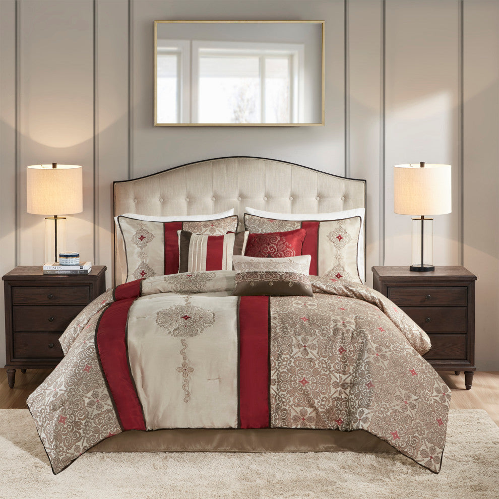 Madison Park Jacquard-Pieced 7-Piece Comforter Set With Embroidery, Queen