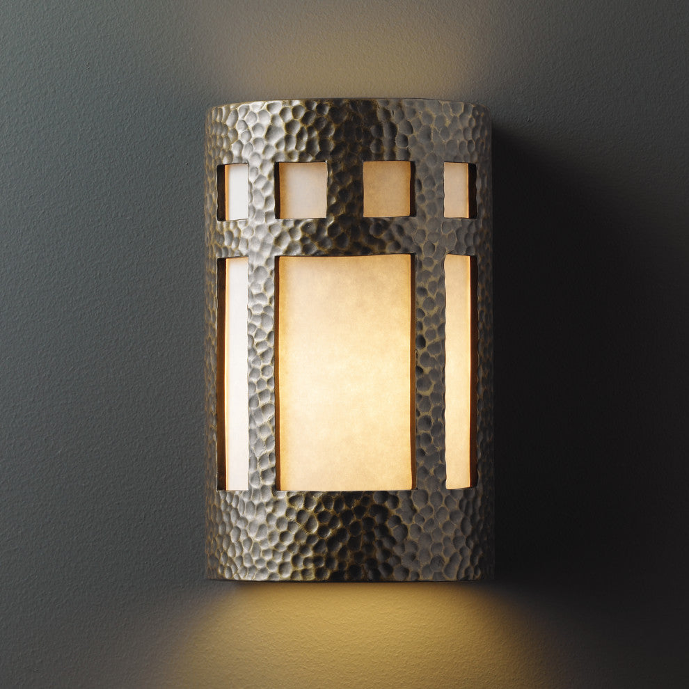 Ambiance Large Prairie Window, Wall Sconce, Hammered Polished Brass, Incandescent