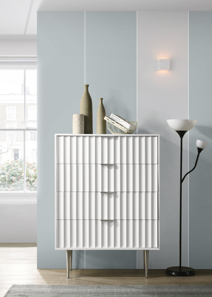 Modernist Medium Gloss Finish Chest, Brushed Chrome