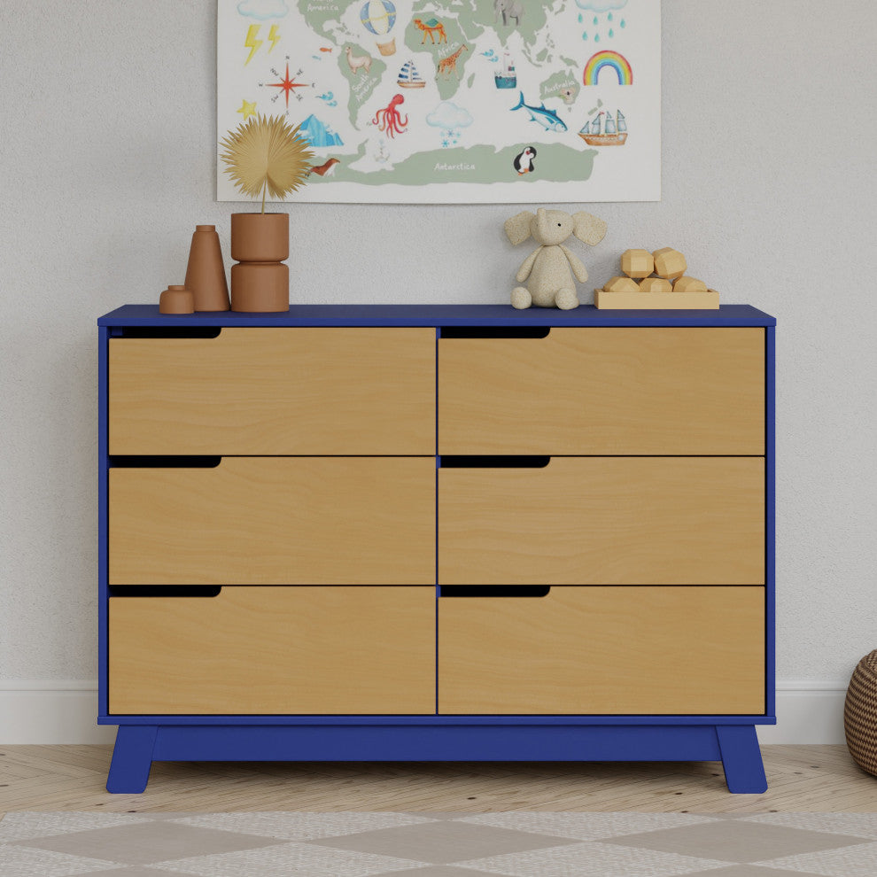 Hudson 6-Drawer Assembled Double Dresser, Cobalt and Honey