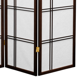 Lightweight Room Screen with Rice Paper Panels and Decorative Lattice Pattern, Walnut/4 Panels