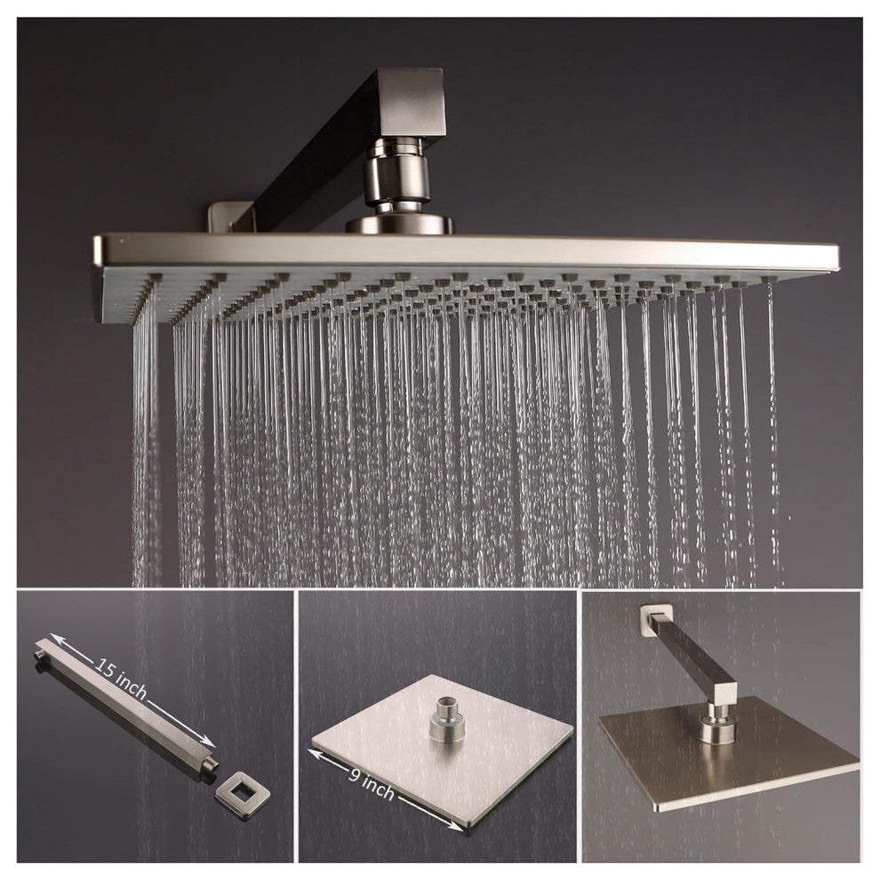 CASAINC 9" Wall Mounted Square Shower System Set Single Handle, Brushed Nickel