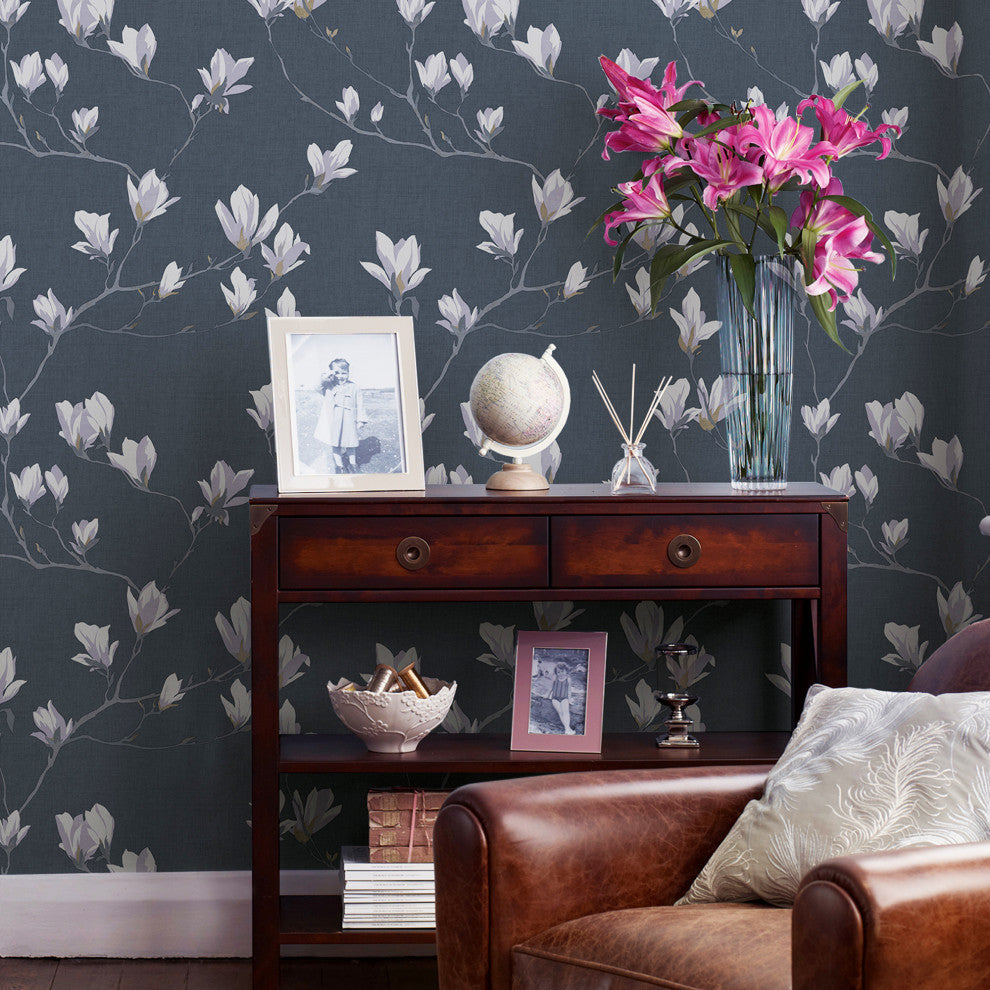 Laura Ashley Magnolia Grove Wallpaper, Dusky Seaspray