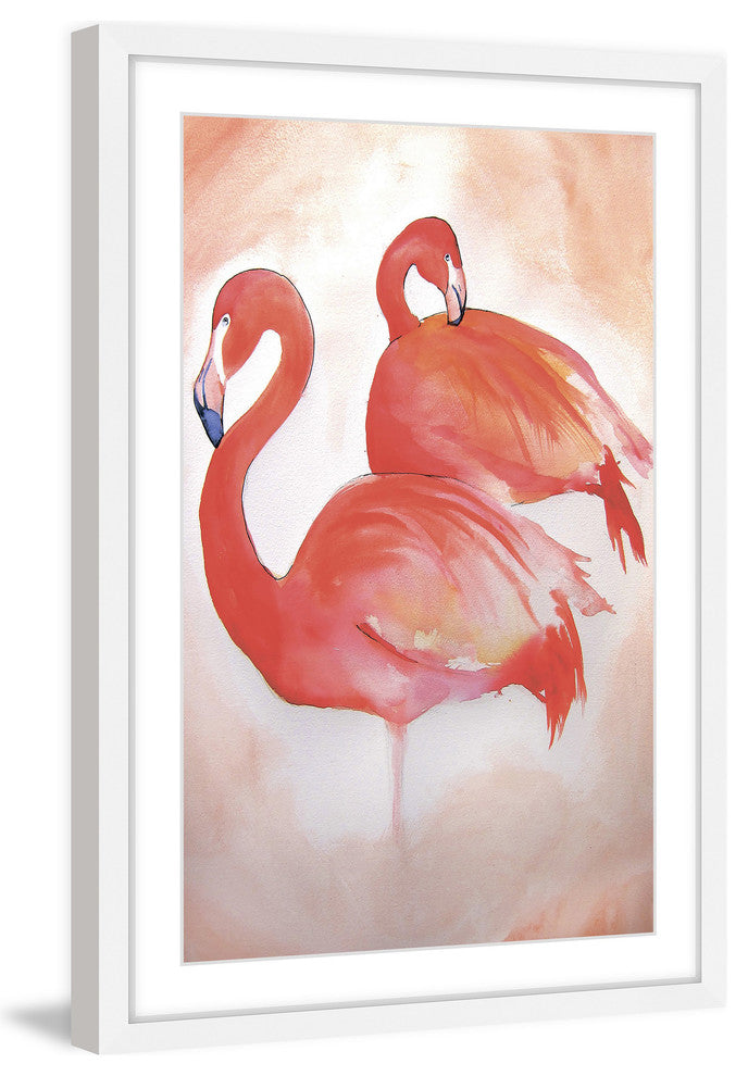 Marmont Hill, "Flamingos" by Christine Lindstrom Framed Painting Print, 12x18