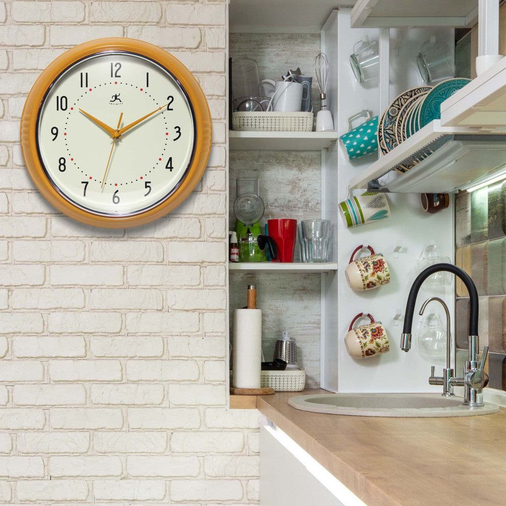 12 Inch Round Retro Wall Clock, Saffron