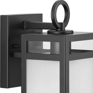 Parrish 1-Light Matte Black Clear and Etched Glass Outdoor Small Wall Lantern