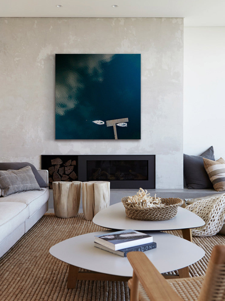 "White Boats Calm Lake" Print by Karolis Janulis