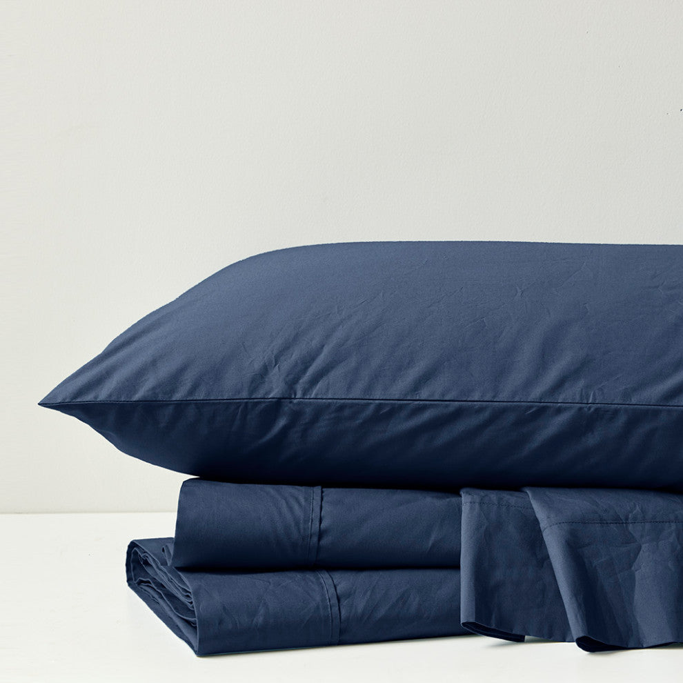 Madison Park Peached Percale Cotton Peached Percale Sheet Set, Navy