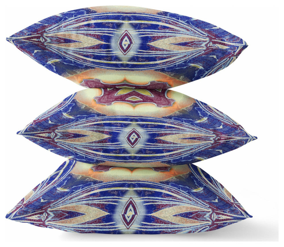 18" Indigo Cream Geo Tribal Suede Throw Pillow