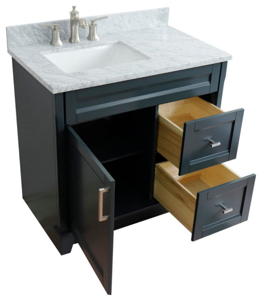 37" Single Sink Vanity, Dark Gray Finish With White Carrara Marble