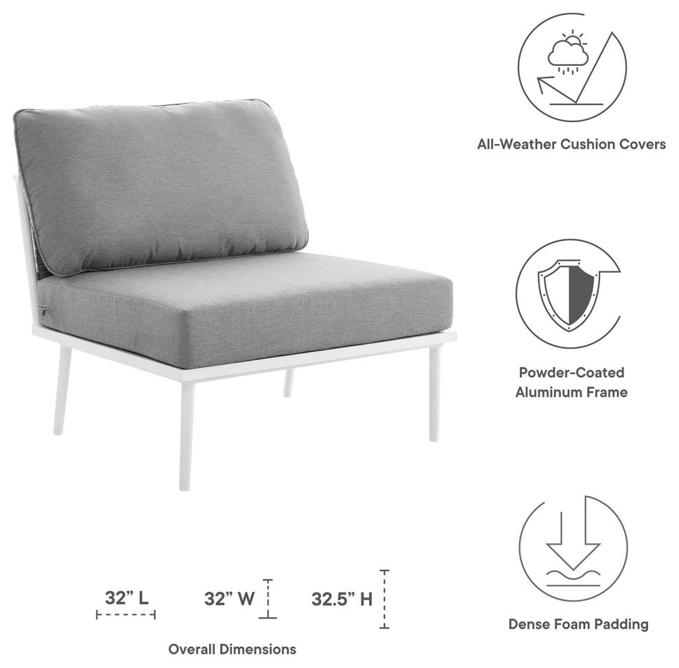 Lounge Middle Chair, White Gray, Aluminum, Modern, Outdoor Hospitality