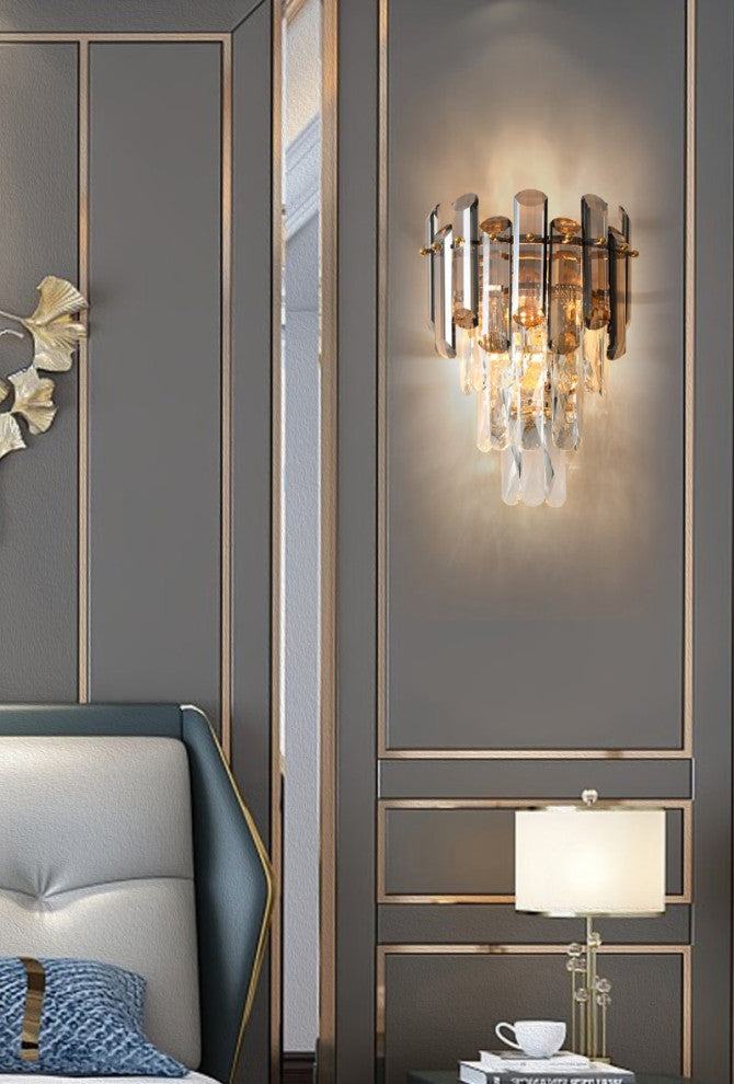 Cordoba | Smokey gray crystal wall lamp, Clear Crystal