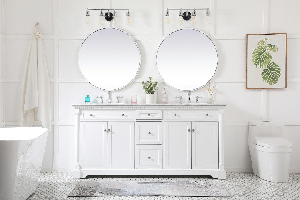 Home Living 21.5" Transitional Black-Light Bathroom Vanity, White, 72