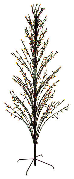 6' LED Lighted Halloween Cascade Twig Tree Outdoor Yard Art Decoration, Orange