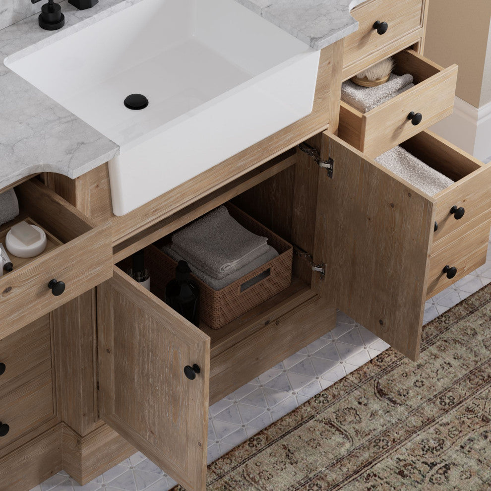 Fermo Bath Vanity, Weathered Fir, 60", Marble Top, Single Sink, Freestanding