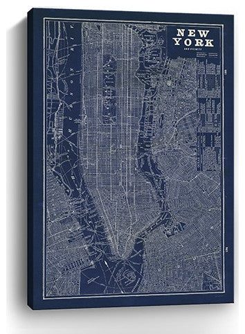 36" x 24" Indigo and White Aerial New York Map Canvas Wall Art