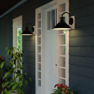 Canton 1 Light Dusk to Dawn Matte Black and White Farmhouse Outdoor Wall Lantern