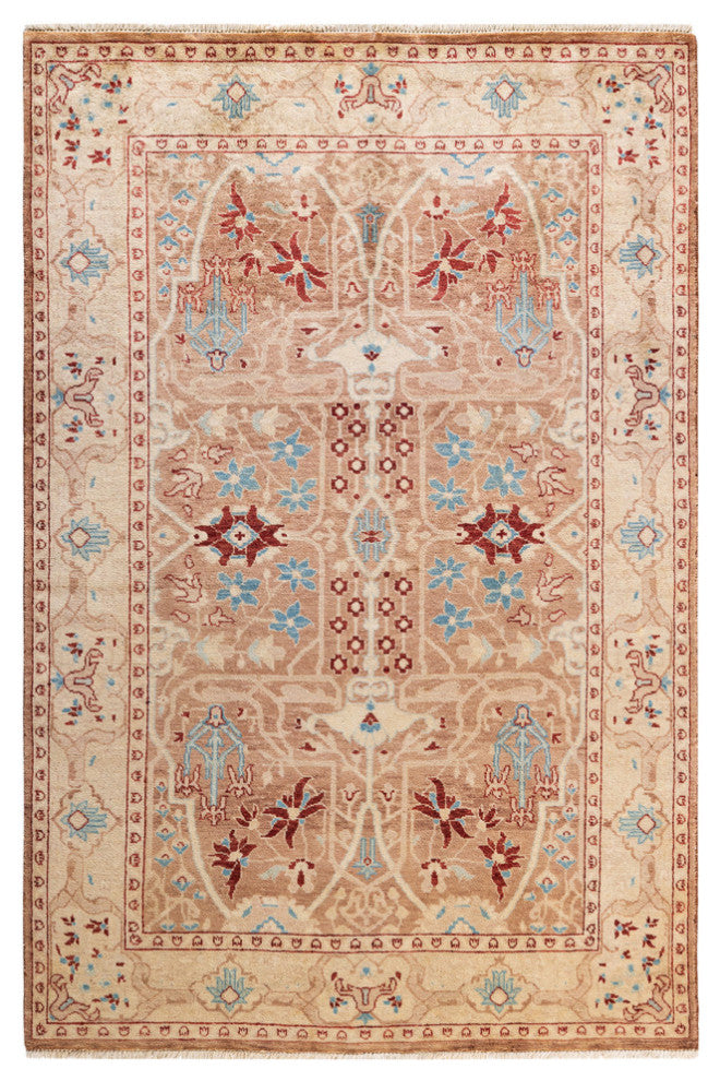 Eclectic, One-of-a-Kind Hand-Knotted Area Rug Yellow, 4'1"x6'2"